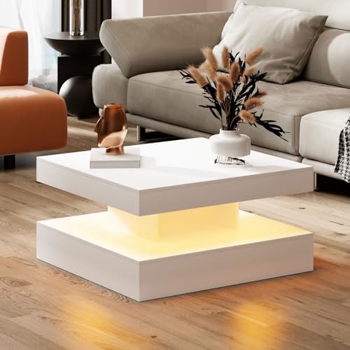 KEEPREAPER Couchtisch Wohnzimmertisch Hautbild, Sofatisch mit LED Beleuchtung modern für Wohnzimmer, 78 x 78 x40cm (Weiß) von KEEPREAPER