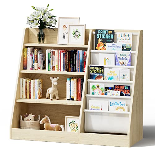 KEEPREAPER Kinderregal mit 5 Ablage und 4 offenen Fächern, Bücherregal für Kinder, Spielzeug-Organizer, 90x40x80cm (Natur) von KEEPREAPER