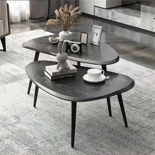 KEJIAWU 2 Sätze Kleiner Couchtische, Einfache, Moderne Wohnkombination, Kleiner Tisch, Kreativer Sofa-Beistelltisch Für Hotels, Dreieckige Tischplatte, Einfache Montage (Size : Black) von KEJIAWU