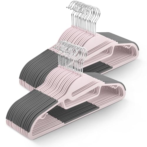 KEPLIN rutschfeste Kleiderbügel – langlebiges, schlankes Design für platzsparende Aufbewahrung mit 360°-Drehgelenk, Krawatten-Organizer, Gurthaken und S-förmiger Öffnung, Rouge (41 x 22 cm) von KEPLIN