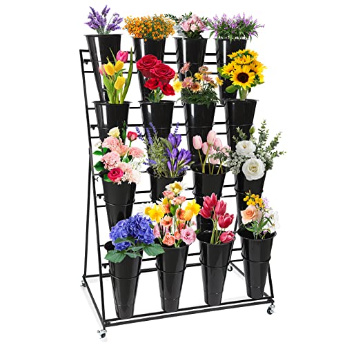 KEPMOGOH Blumenständer mit 16 Eimern, 4-lagiges bewegliches Floristen-Blumenstraußregal aus Metall für den Frischblumenladen, schmiedeeisernes Floristenregal, für Terrassengarten (C) von KEPMOGOH