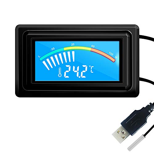 KETOTEK Digital Thermometer USB mit NTC Wasserdichte Sonde Temperatursensor DC 5V-25V LCD Temperaturmesser für PC Computer Aquarium Autos -50℃~110℃ 12V 24V von KETOTEK