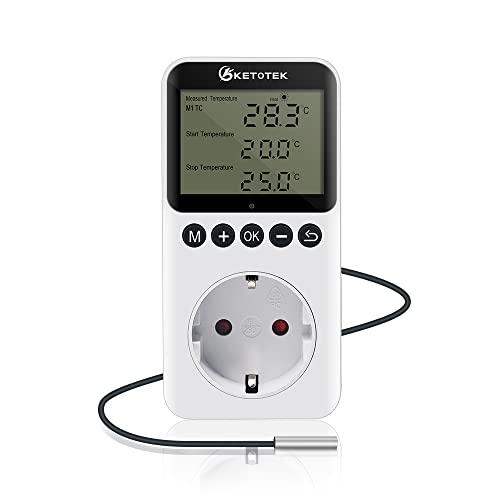 KETOTEK Digital Thermostat Steckdose Timer Tag Nacht Temperaturregler mit Zeitschaltuhr 230V mit Fühler für Gewächshaus Terrarium Heizung Kühlung Temperaturgesteuerte Stecker von KETOTEK
