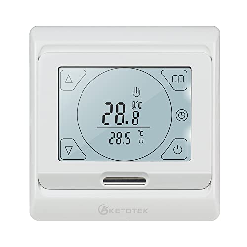 KETOTEK Thermostat Fussbodenheizung Elektrisch Programmierbar mit fühler 16A, Digitale Raumthermostat Fußbodenheizung Unterputz 230V LCD Touchscreen von KETOTEK
