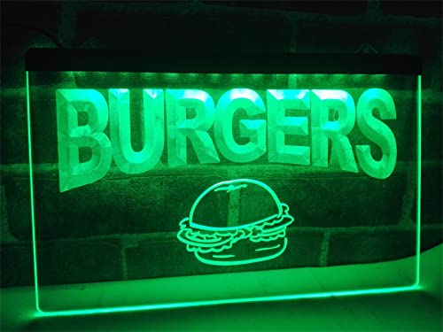 Burger-Leuchtreklame, benutzerdefiniertes Restaurantdekor, LED-Nachtlichter, leuchtendes Schild zum Aufhängen, USB-Neonlichter mit Schalter,Grün,60x40cm von KEYQEEN