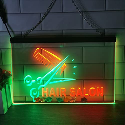 Friseursalon Leuchtreklame, benutzerdefinierte Haarschnitt Schere Dekor Nachtlichter Acryl Neonlichter, leuchtendes Schild zum Aufhängen an der Wand, 40x30cm,Green red von KEYQEEN