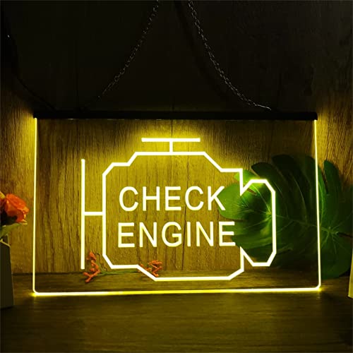KEYQEEN Check Engine LED-Neonschild, individuelle 3D-Schnitzerei, USB-betriebene Neonlichter für Autowerkstatt, Wanddekoration, Nachtlichter,Gelb,30x20cm von KEYQEEN
