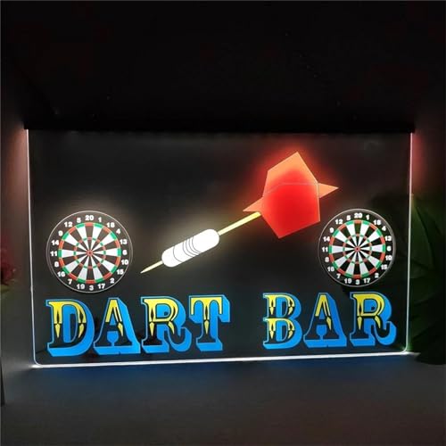 KEYQEEN Dart Bar LED-Neonschild, mehrfarbige Acryl-Neonlichter für Dartboard-Wanddekoration, USB-betriebene Leuchtschild-Nachtlichter,40x30cm von KEYQEEN