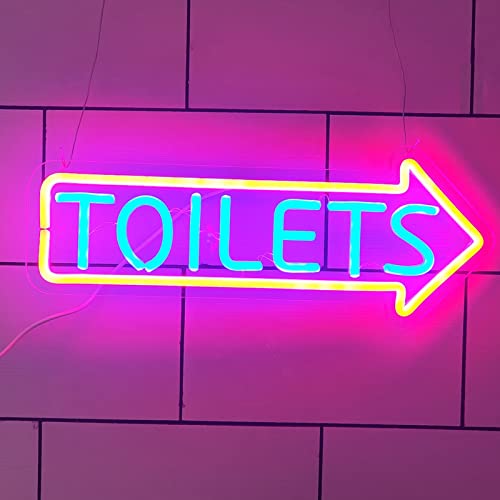 KEYQEEN Ferndimmbares LED-Neonschild mit Toilettenpfeil, Toiletten-WC-Eingang, Indikator-Neonlichter, an der Wand hängende leuchtende Schild-Nachtlichter,Right,50x19cm von KEYQEEN