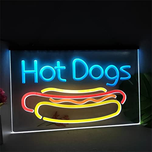 KEYQEEN Hot Dogs Shop LED-Neonschild, individuelle mehrfarbige Neonlichter für die Wanddekoration, USB-betriebene Leuchtschild-Nachtlichter,30x20cm von KEYQEEN