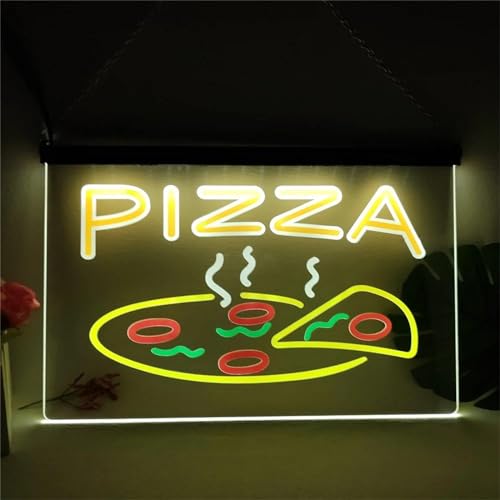 KEYQEEN Hot Pizza LED-Neonschild, Fast-Food-Shop, mehrfarbige Neonlichter für Wanddekoration, USB-betriebene Leuchtschild-Nachtlichter,40x30cm von KEYQEEN