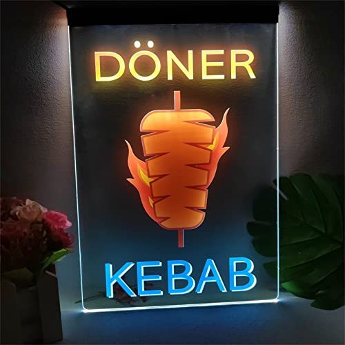 KEYQEEN Kebab-Shop LED-Neonschild, individuelle Restaurant-Spieße Neonlichter für Wanddekoration USB-betriebene mehrfarbige Leuchtschild-Nachtlichter,30x40cm von KEYQEEN