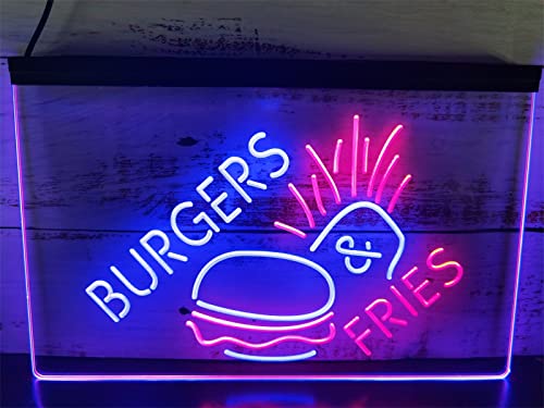 KEYQEEN LED-Leuchtreklame, benutzerdefinierte Burger, Pommes, Fast-Food-Shop, USB-Neonlichter für Restaurantwanddekoration, Leuchtschild, Nachtlichter,Blue red,40x30cm von KEYQEEN