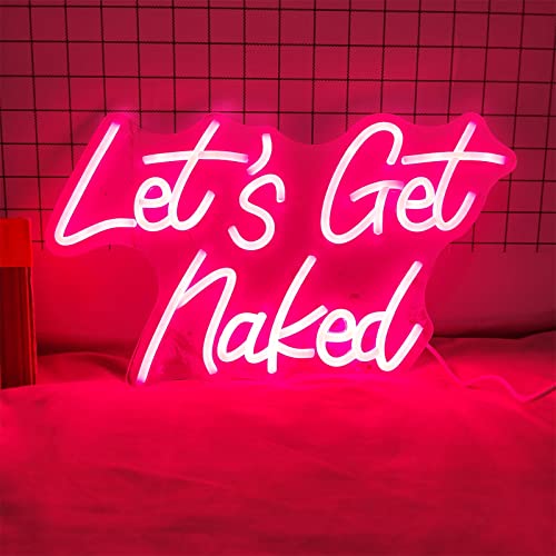 KEYQEEN LED-Neonschild „Let's Get Naked, USB-betriebene Party-Dekor-Neonlichter, Wandbehang, leuchtende Schildlampen, Nachtlichter, 45x26cm,Rosa von KEYQEEN