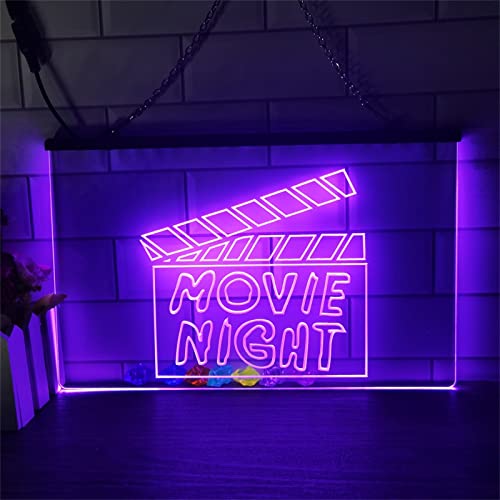 KEYQEEN Movie Night LED-Leuchtreklame, benutzerdefinierte Filmkino-USB-Business-Neonlichter, leuchtende Schilder mit Wandbeleuchtung,Lila,30x20cm von KEYQEEN