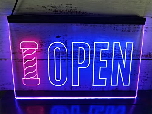 KEYQEEN Open Barber Shop LED Leuchtreklame, benutzerdefinierte Barber Poles 3D Neonlichter für Wanddekoration Leuchtschild Nachtlichter,Blue red,40x30cm von KEYQEEN