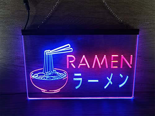 KEYQEEN Ramen LED-Neonschild, japanischer Nudelladen, Wanddekoration, USB-dimmende Neonlichter, Acryl-Leuchtschild,Blue red,30x20cm von KEYQEEN