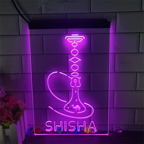 KEYQEEN Shisha-Shop-LED-Leuchtreklame, USB-Dimm-3D-Display-Neonlichter für Shisha-Bar-Wanddekorations-Nachtlichter,Lila,20x30cm von KEYQEEN