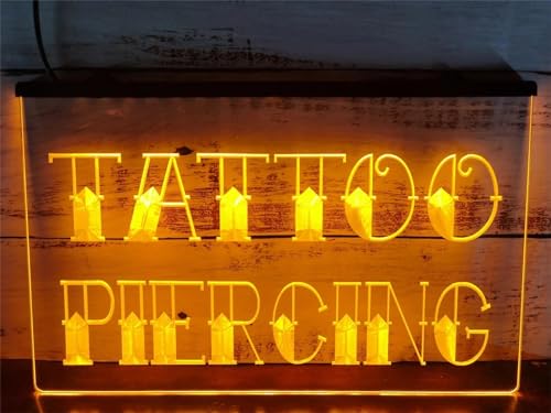 KEYQEEN Tattoo Piercing Shop LED-Neonschild, 24-Tasten-Fernbedienung Dimmen USB-Neonlichter für Wanddekoration Leuchtschild Nachtlichter,40x30cm von KEYQEEN