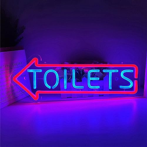 KEYQEEN Toiletten-Pfeil-LED-Neonschild, Waschraum-Toiletten-Wegweiser-Dekor, Neonlichter, USB-betriebene Nachtlichter,Left,40x15cm von KEYQEEN