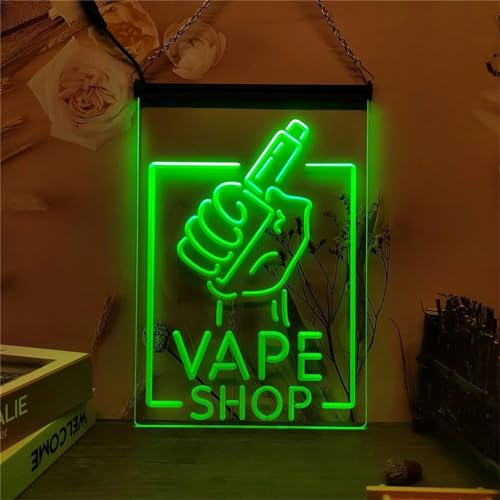 KEYQEEN Vape Shop Neonschild, Vape-Shop hält Hand, 24-Tasten-Fernbedienung, dimmbare RGB-LED-Neonlichter für Wanddekoration, USB-Leuchtschild,30x20cm von KEYQEEN