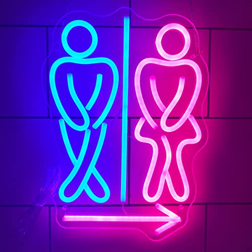 KEYQEEN WC-Pfeil-LED-Neonschild, Toilette männlich Links weiblich rechts Unisex-WC-Neonlichter, wandhängende Nachtlichter,35x25cm von KEYQEEN