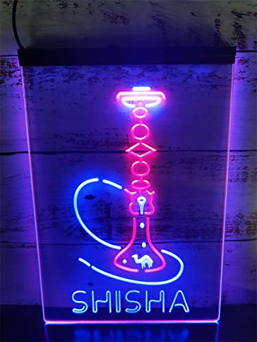 KEYQEEN Shisha-Shop LED-Neonschild, Shisha zweifarbige Wanddekoration, USB-dimmende Neonlichter, Acryl-Leuchtschild,Blue red,40x30cm von KEYQEEN