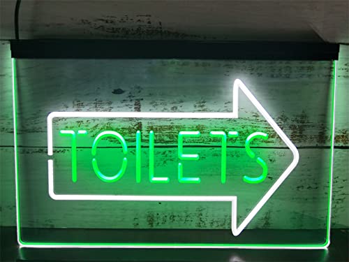 KEYQEEN Toiletten, Pfeil zeigt nach rechts, LED-Neonschild, Toiletten-Wanddekoration, USB-dimmende Neonlichter, Acryl-Leuchtschild,White Green,40x30cm von KEYQEEN