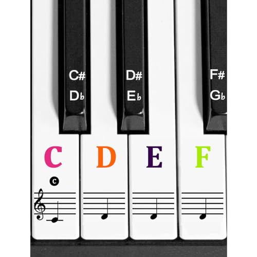 Piano Keyboard Aufkleber für 88/76/61/54/49/37 Tasten | Bunte Klavieraufkleber | Transparente und abnehmbare Tastaturaufkleber | Piano Key Stickers für Anfänger von KFDDRN