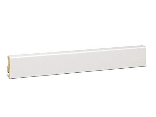 KGM Sockelleiste Modern – Weiß folierte Fußbodenleiste aus Fichte Massivholz RAL9016 – Maße: 2400 x 16 x 40 mm von KGM