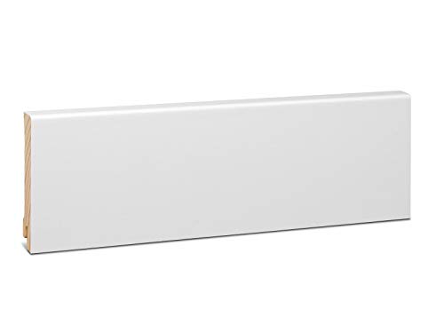KGM Sockelleiste Modern – Weiß folierte Fußbodenleiste aus Fichte Massivholz RAL9016 – Maße: 2400 x 16 x 95 mm – 1 Stück von KGM