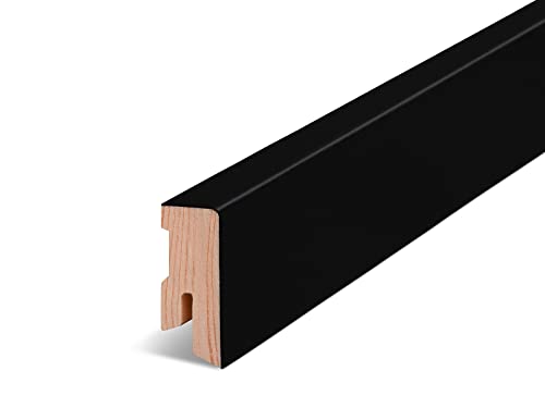 KGM Sockelleiste Modern – Furnierte Massivholz-Sockelleiste Folie Schwarz – Maße: 2400 x 16 x 40 mm – 1 Stück von KGM