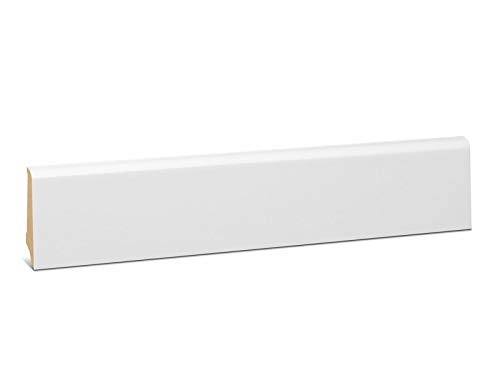 KGM Sockelleiste Coburger Profil – Fußbodenleiste Fichte Massivholz - weiß RAL9016 foliert – Maße: 2400 x 14 x 60 mm – 1 Stück von KGM