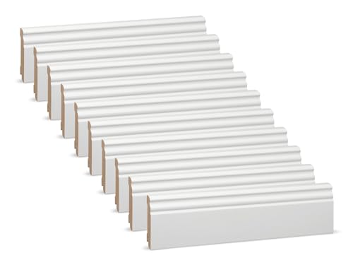 Vorteilspack KGM Hamburger Sockelleiste Altberliner Profil - Weiß lackierte Fußbodenleiste aus Kiefer Massivholz - Maße: 2400 x 18 x 78 mm - 20 Stück / 48M von KGM