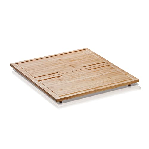 KHG Herdabdeckplatten Bambus 2er-Set je 50x28 cm Holz braun, Kochfeld-Abdeckung für alle Herdarten inkl. Schneidebrett mit Saftrille mit rutschfesten Kunststoff-Füßen von KHG