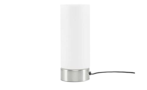 KHG | Tischlampe in Weiß mit Lampenschirm aus Glas | Leuchtkraft: 380lm | Maße: 10,0cm Ø | Tischleuchte 1-flammig Zylinderform | Funktion: 3-Stufen dimmbar | LED Basic Tischleuchte von KHG