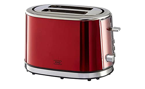 KHG Toaster TO-852 MRE | Toaster 2 Scheiben Rot 850 W | mit Brötchenaufsatz, 6 Röstgradstufen mit Bräunungsgradkontrolle, Krümelfach, Auftau- und Aufwärmfunktion von KHG
