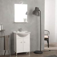 Bodenstehender Badezimmerschrank 56 Cm Mit Waschbecken Und Spiegel Weiß Simply von KIAMAMI VALENTINA