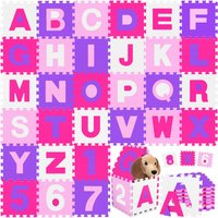 86 teilige Puzzlematte Kinderspielteppich Spielmatte Spielteppich Schaumstoffmatte Kinderteppich Puzzle Zahlen und Buchstaben Schutzmatte Rosa - Rosa von KIDIZ