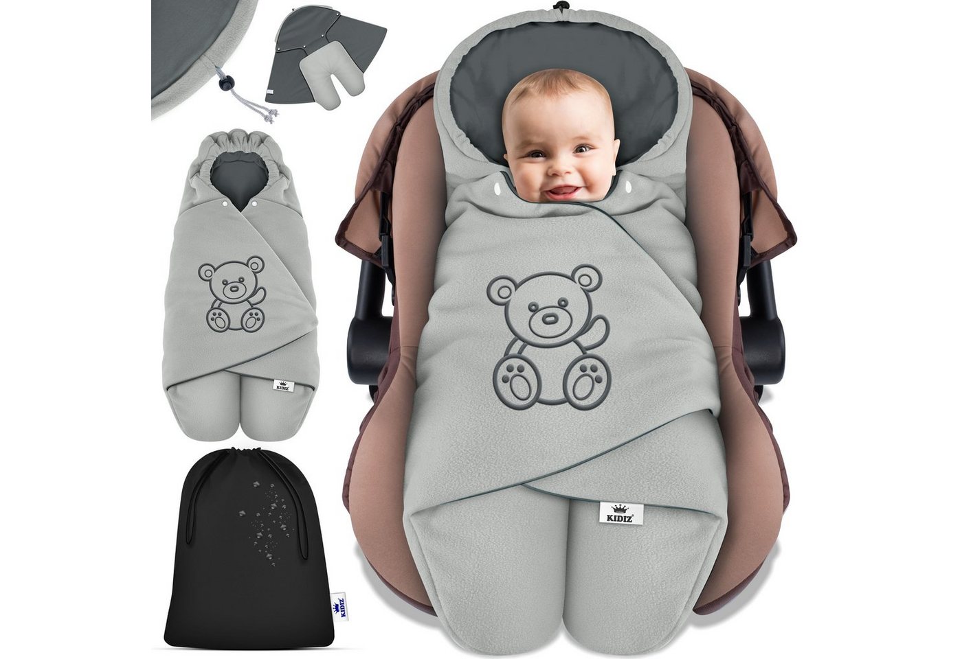 KIDIZ Deckenschlafsack, Baby Einschlagdecke Winter + Kapuze, Tasche Babyeinschlagdecke von KIDIZ