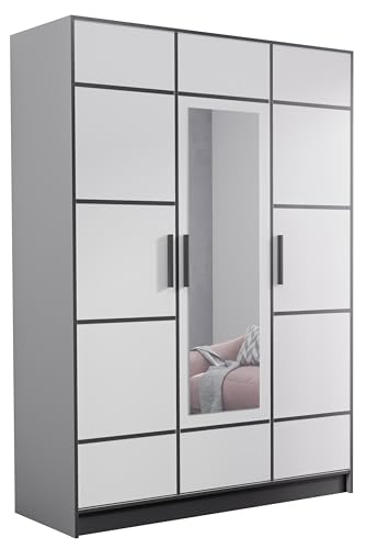 KIER FURNITURE Dreitüriger Kleiderschrank Roj3D - Moderner Kleiderschrank aus Laminierter Spanplatte - Ausziehbarer Kleiderbügel - Praktische Garderobe - 156,4x205x39 cm Weiß von KIER FURNITURE