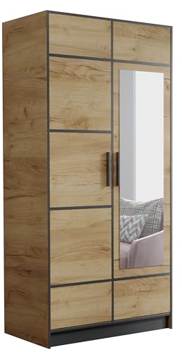 KIER FURNITURE Zweitüriger Kleiderschrank Roj2D - Moderner Kleiderschrank aus Laminierter Spanplatte - Ausziehbarer Kleiderbügel - Praktische Garderobe - 104,8x205x39 cm Eiche Craft Gold von KIER FURNITURE