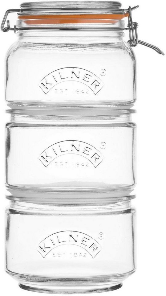 KILNER Vorratsglas, Edelstahl, Glas, (Set, 3-tlg., 2 x 0,88Liter, 1 x 0,9 Liter) von KILNER