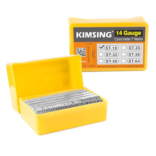 KIMSING ST18 Beton-T-Nägel, 14 Gauge 18mm Länge, 800PCS/BOX, verzinkte Beton-Nägel mit glattem Schaft für Beton-T-Nagler von KIMSING