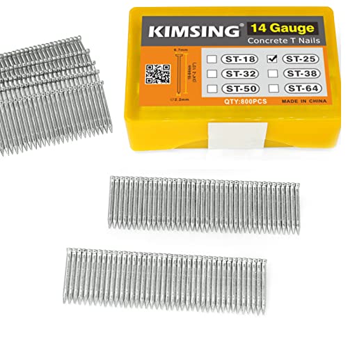 KIMSING ST25 14 Gauge Beton-T-Nägel, 800 Stück/Box, 25 mm T-Nägel für Halsspannen, Baurahmen und Betonnageln von KIMSING