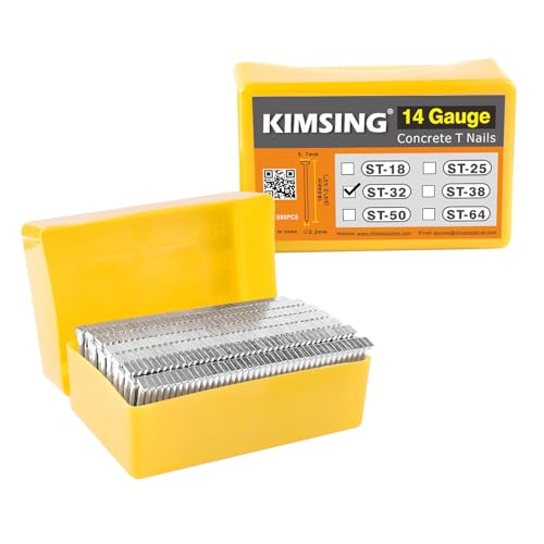 KIMSING ST32 Beton-T-Nägel, 14 Gauge 32mm Länge, 800PCS/BOX, verzinkte Beton-Nägel mit glattem Schaft für Beton-T-Nagler von KIMSING