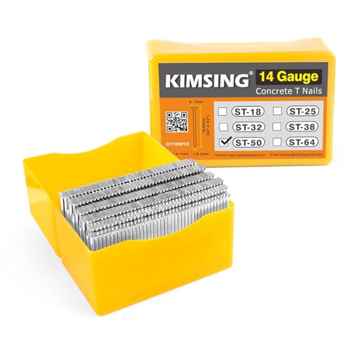 KIMSING ST50 Beton-T-Nägel, 14 Gauge 50mm Länge, 800PCS/BOX, verzinkte Beton-Nägel mit glattem Schaft für Beton-T-Nagler von KIMSING