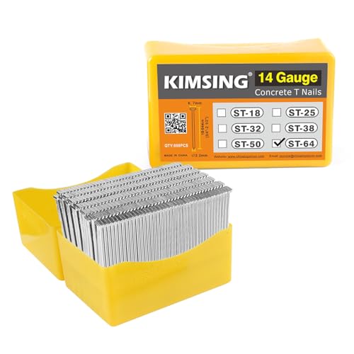 KIMSING ST64 Beton-T-Nägel, 14 Gauge 64mm Länge, 800PCS/BOX, verzinkte Beton-Nägel mit glattem Schaft für Beton-T-Nagler von KIMSING