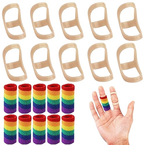 KINBOM 20 Stück Ovale Fingerschiene Satz, 10 Größen Fingerbandage Ovale Trigger-Fingerschiene & 10 weiche Hüllen für Daumenmitte Ring Zeigefinger Kleiner Finger (Gemischte Farbe) von KINBOM