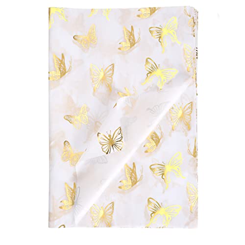 KINBOM 20 Stück 35x50cm Geschenkpapier Seidenpapier mit Gold Schmetterlings, Gold Seidenpapier zum Verpacken für Weihnachten Hochzeit Geburtstagsfeier Babypartys Kunst (Weiß Hintergrund) von KINBOM